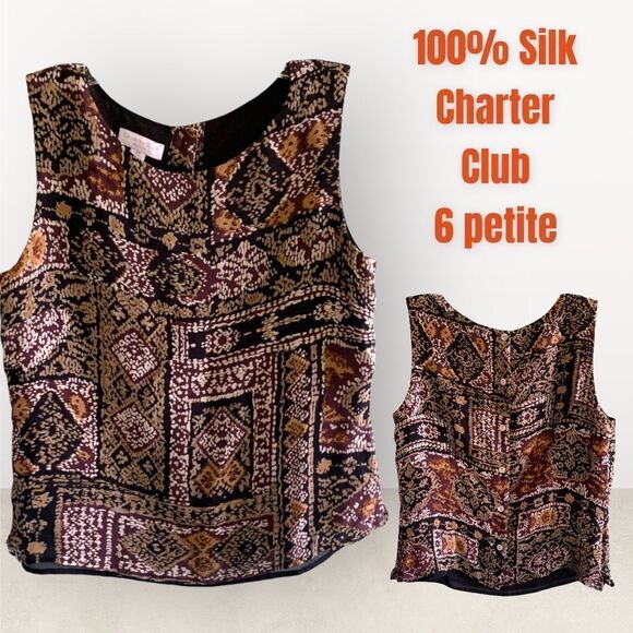 Charter Club 100% Silk woman’s sleeveless lined  top - Picture 1 of 6